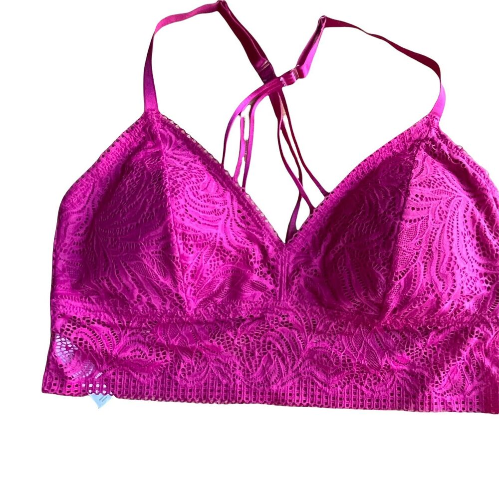 Auden Red Bralette Size L Lightly Lined Lace Bralette Long Length Wire Free NEW‎